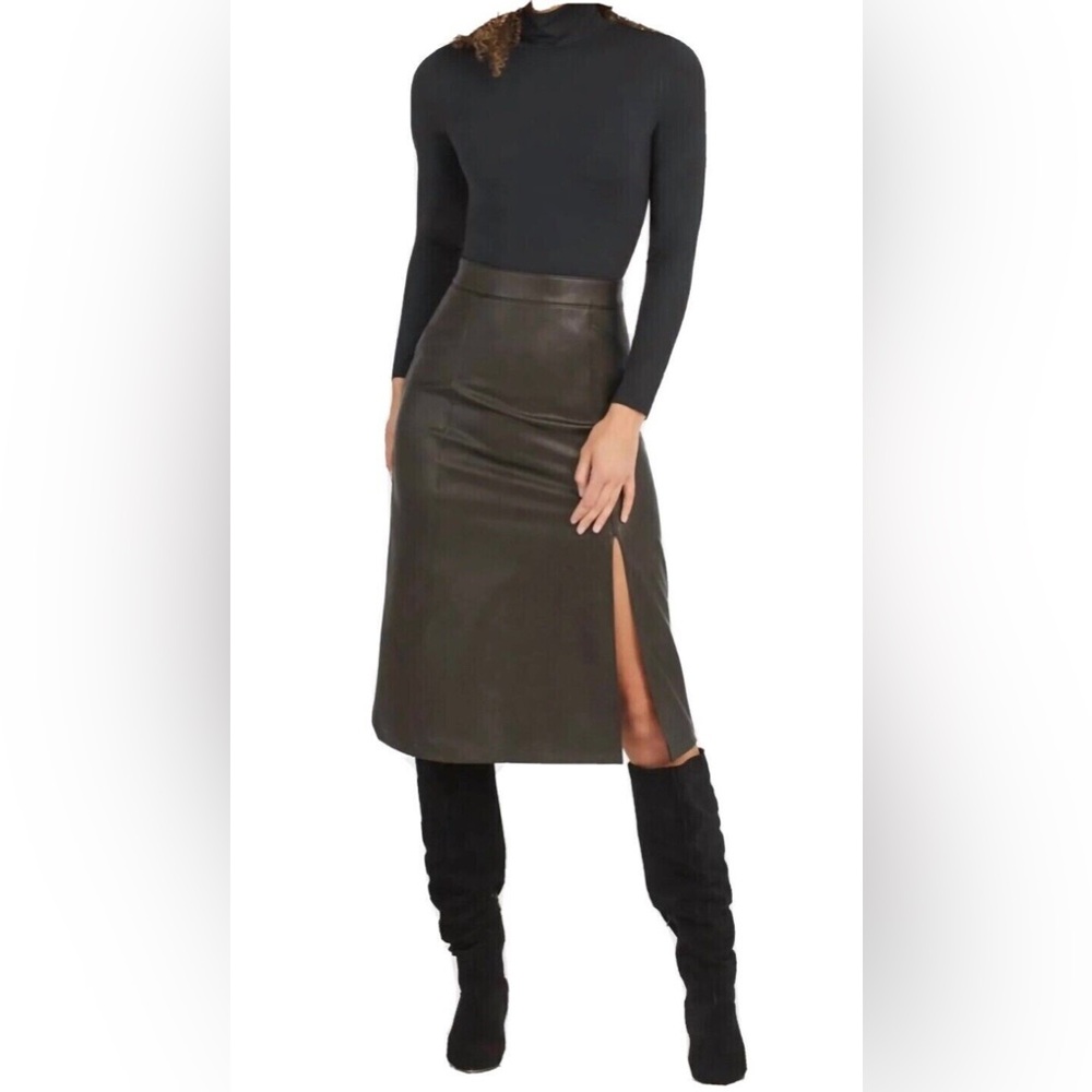 SPANX - Faux Leather Black Midi Skirt Size Medium